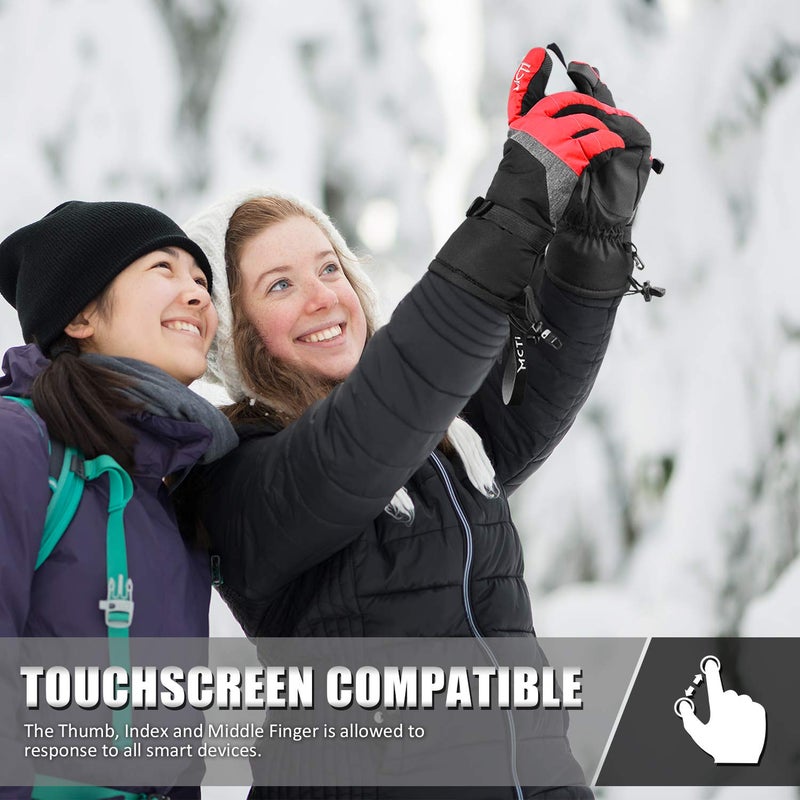 MCTi Ski Gloves,Winter Waterproof Snowboard Snow 3M Thinsulate Warm Touchscreen Cold Weather Women Gloves Wrist Leashes Red Medium - Image 5